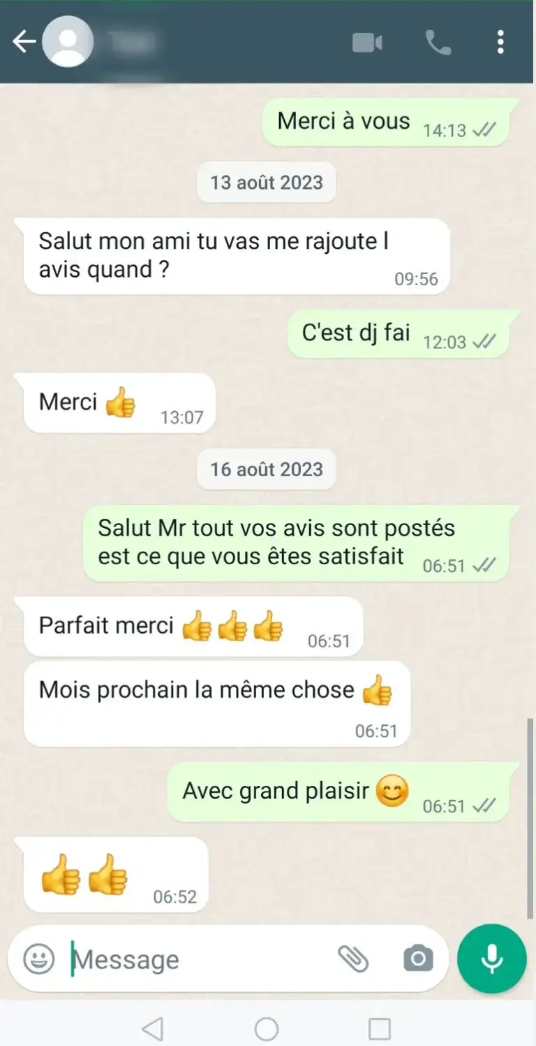 Témoignage client avis Google positifs