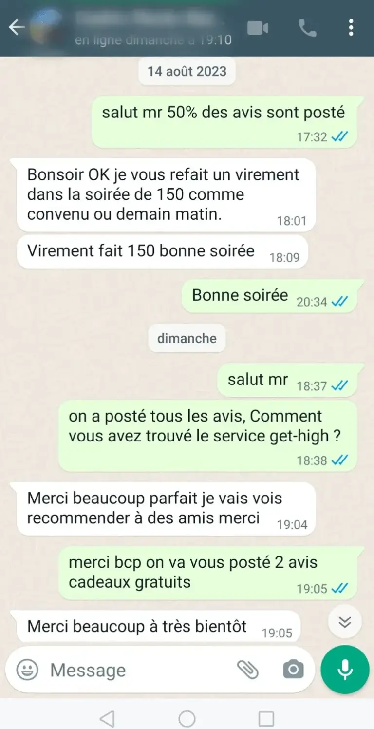 Retour client après achat avis Google positifs