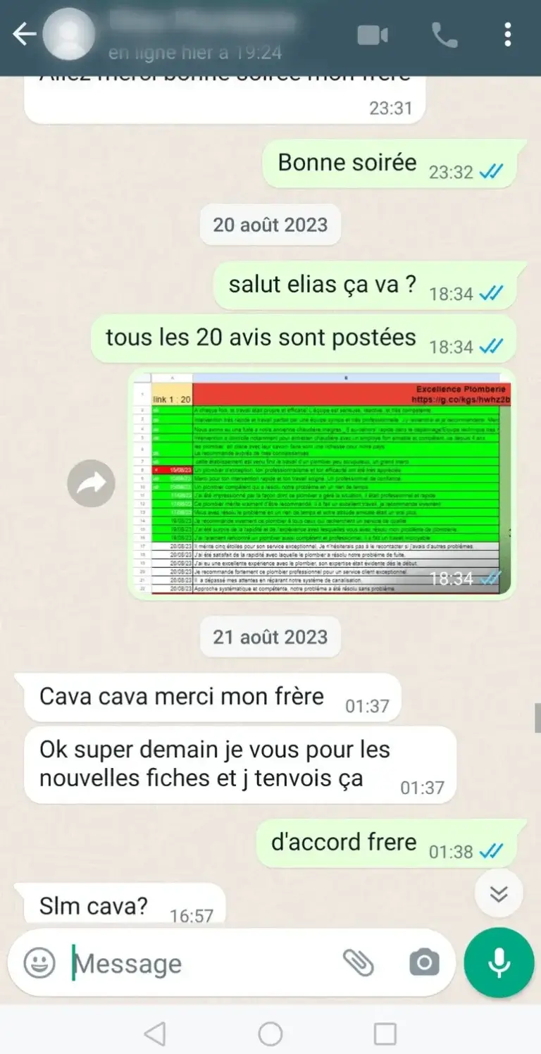 Résultat après achat avis positifs Google